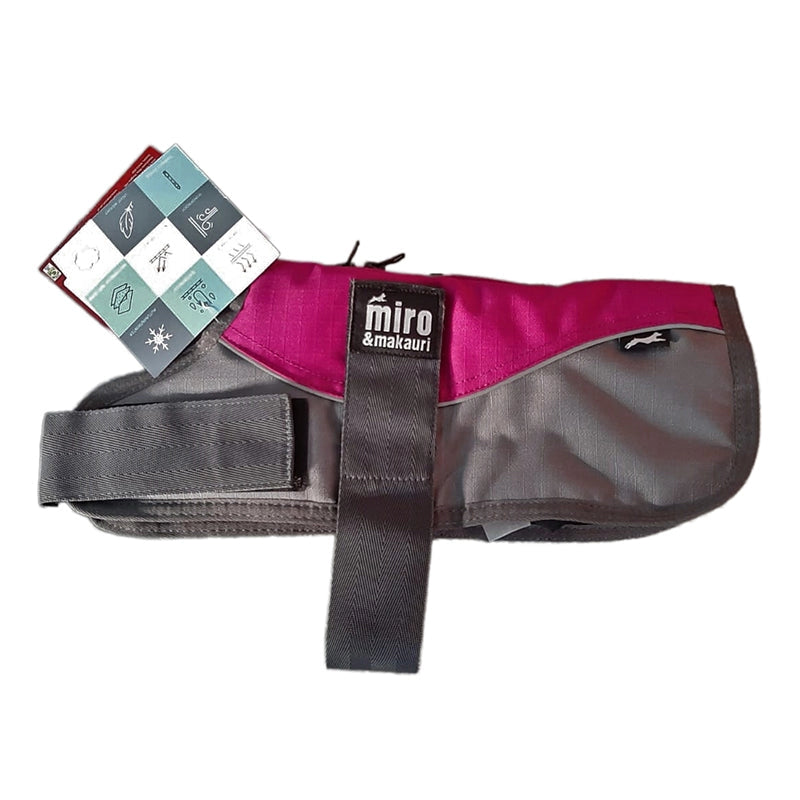 Miro & Makauri Waterproof Dog Coat Raspberry & Grey