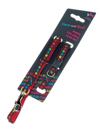 Hemmo & Co Stars Black Puppy Collar/Lead Set