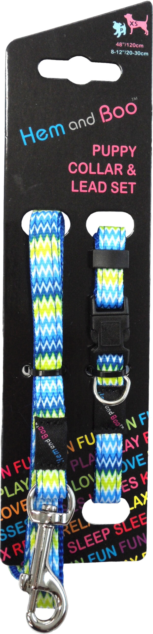 Hemmo & Co Zig Zag Puppy Collar/Lead Set Blue